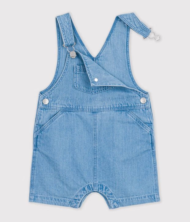 Salopette corta in denim leggero neonato