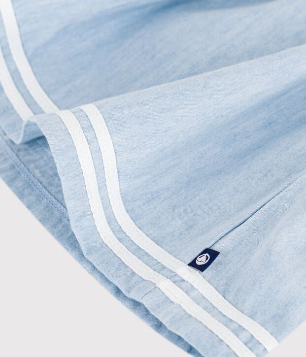 Abito bi-materiale a maniche lunghe in cotone e chambray neonata