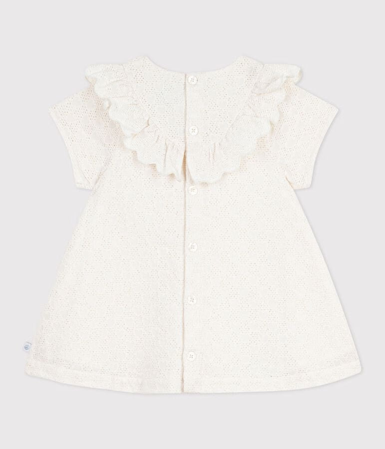 Short-sleeved sangallo dress with heart pattern for newborns
