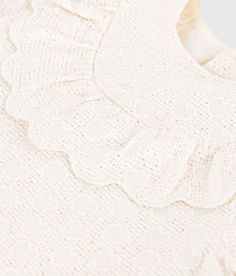 Short-sleeved sangallo dress with heart pattern for newborns