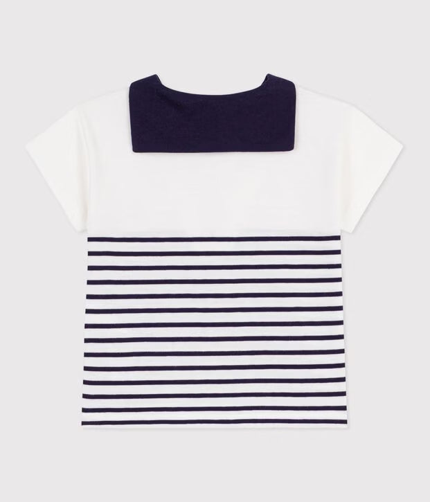 T-shirt a maniche corte in cotone a righe marinière neonato