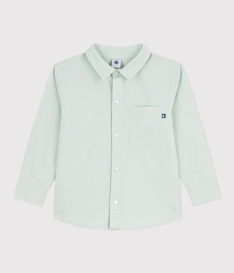 Camicia a maniche lunghe in cotone tinta unita bambino