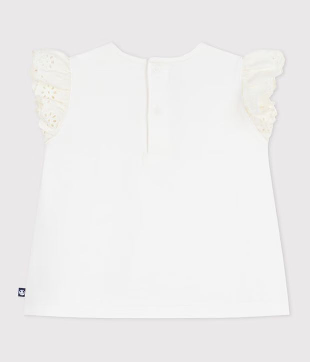 T-shirt a maniche corte in cotone tinta unita neonata