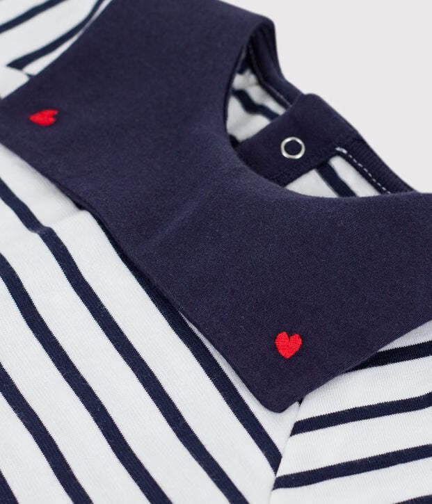 Blusa in cotone a righe marinière con colletto ricamato neonata