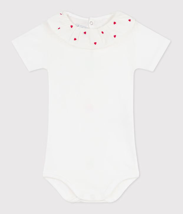 Body in cotone tinta unita con colletto ricamato neonato