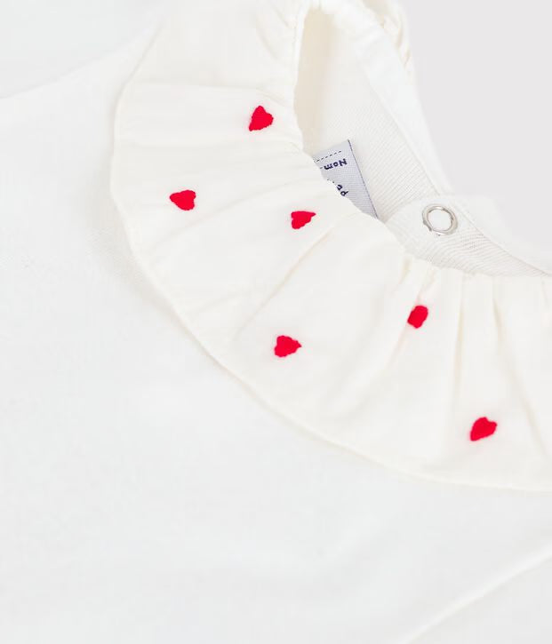 Solid color cotton bodysuit with embroidered collar for newborns
