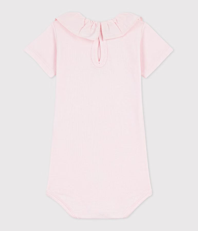 Body con colletto in cotone tinta unita neonata