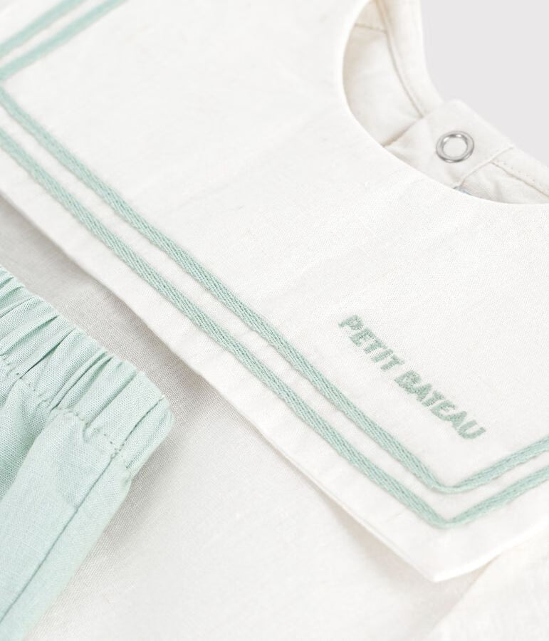 Completo neonato 2 pezzi in misto cotone/lino con top con colletto alla marinara
