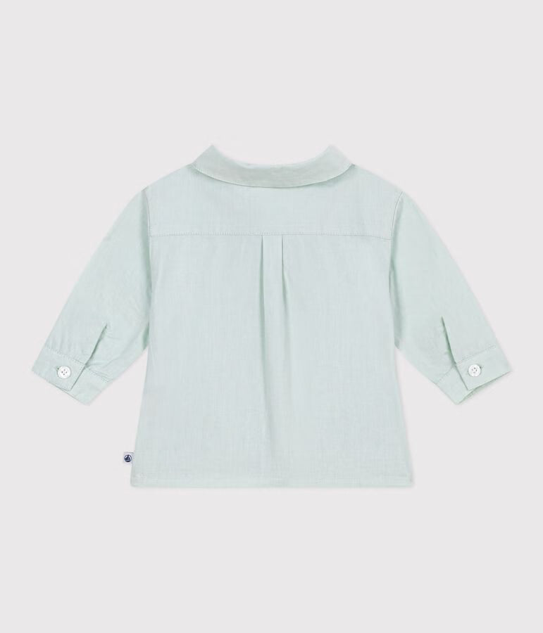 Camicia a maniche lunghe in misto cotone/lino tinta unita neonato