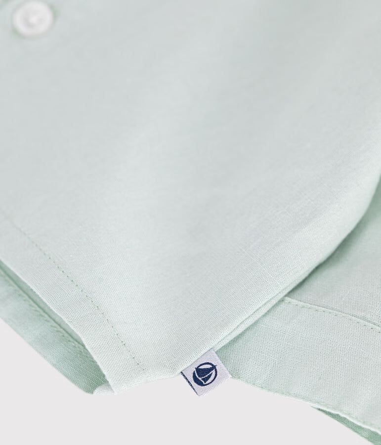 Camicia a maniche lunghe in misto cotone/lino tinta unita neonato
