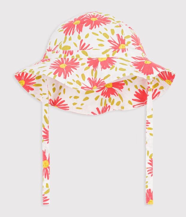 Cappellino in crépon con stampa a fiori neonata