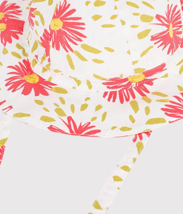 Cappellino in crépon con stampa a fiori neonata