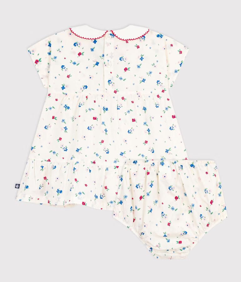 Abito neonata a maniche corte in cotone e bloomer abbinato con stampa a fiori