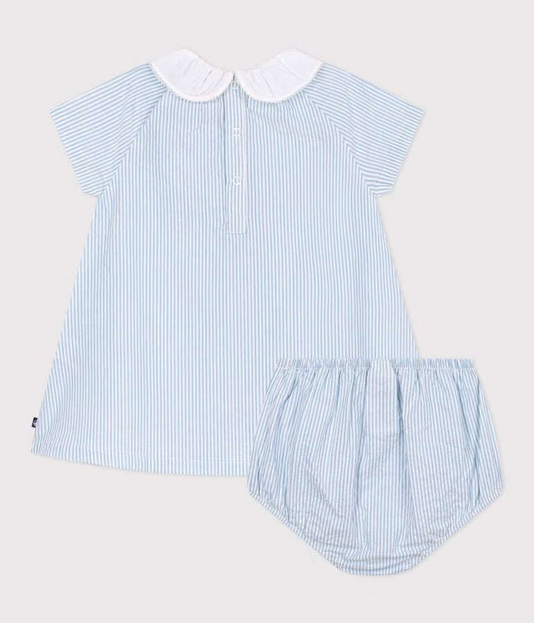 Baby Girls' Cotton Short-Sleeve Dress with Matching Striped Bloomers