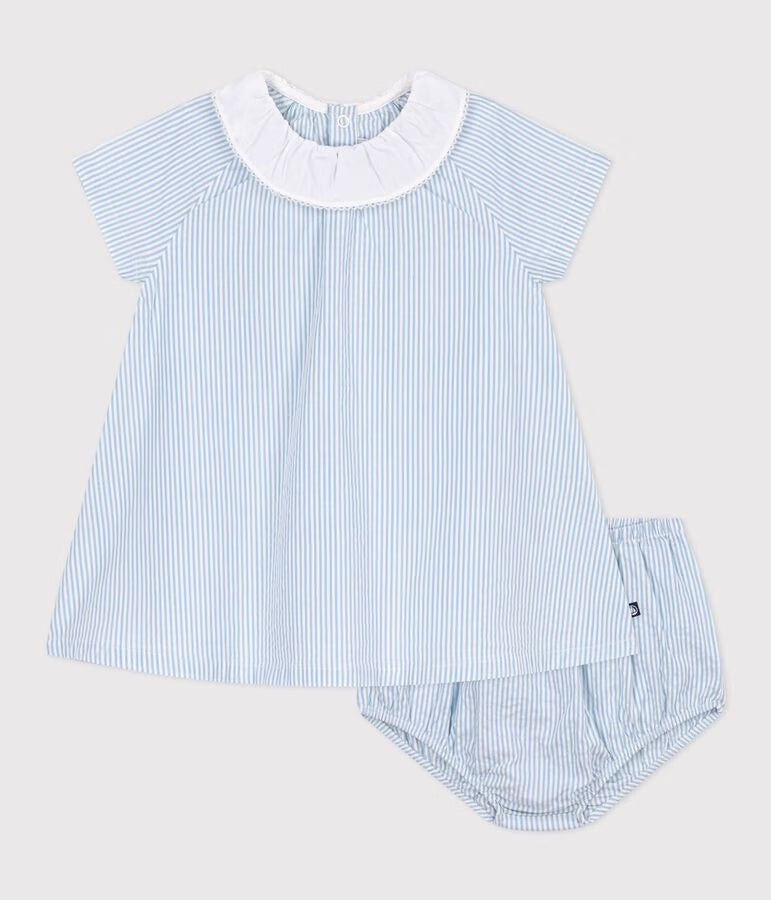 Abito a maniche corte in cotone con bloomer abbinato a righe neonata