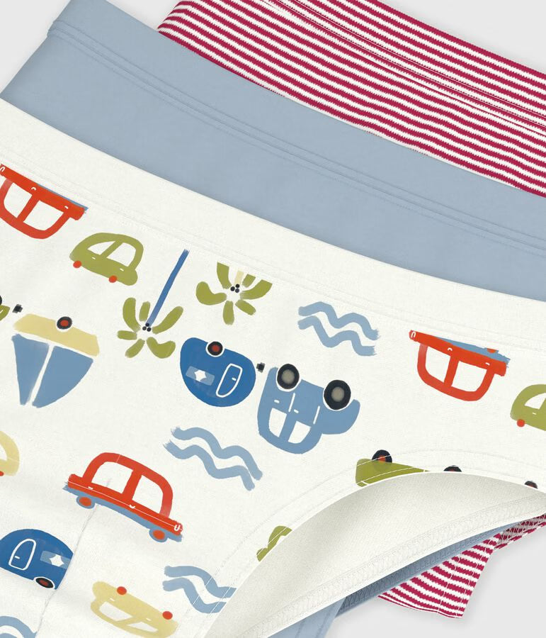 Set of cotton briefs with car print for boys