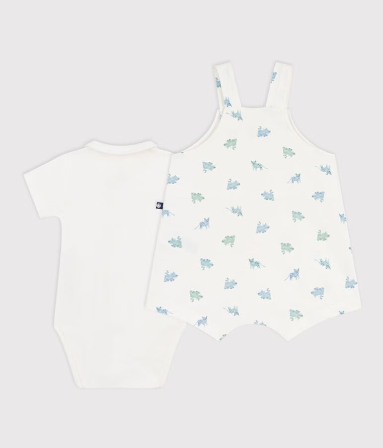 Set salopette e body in cotone con animali stampati neonato