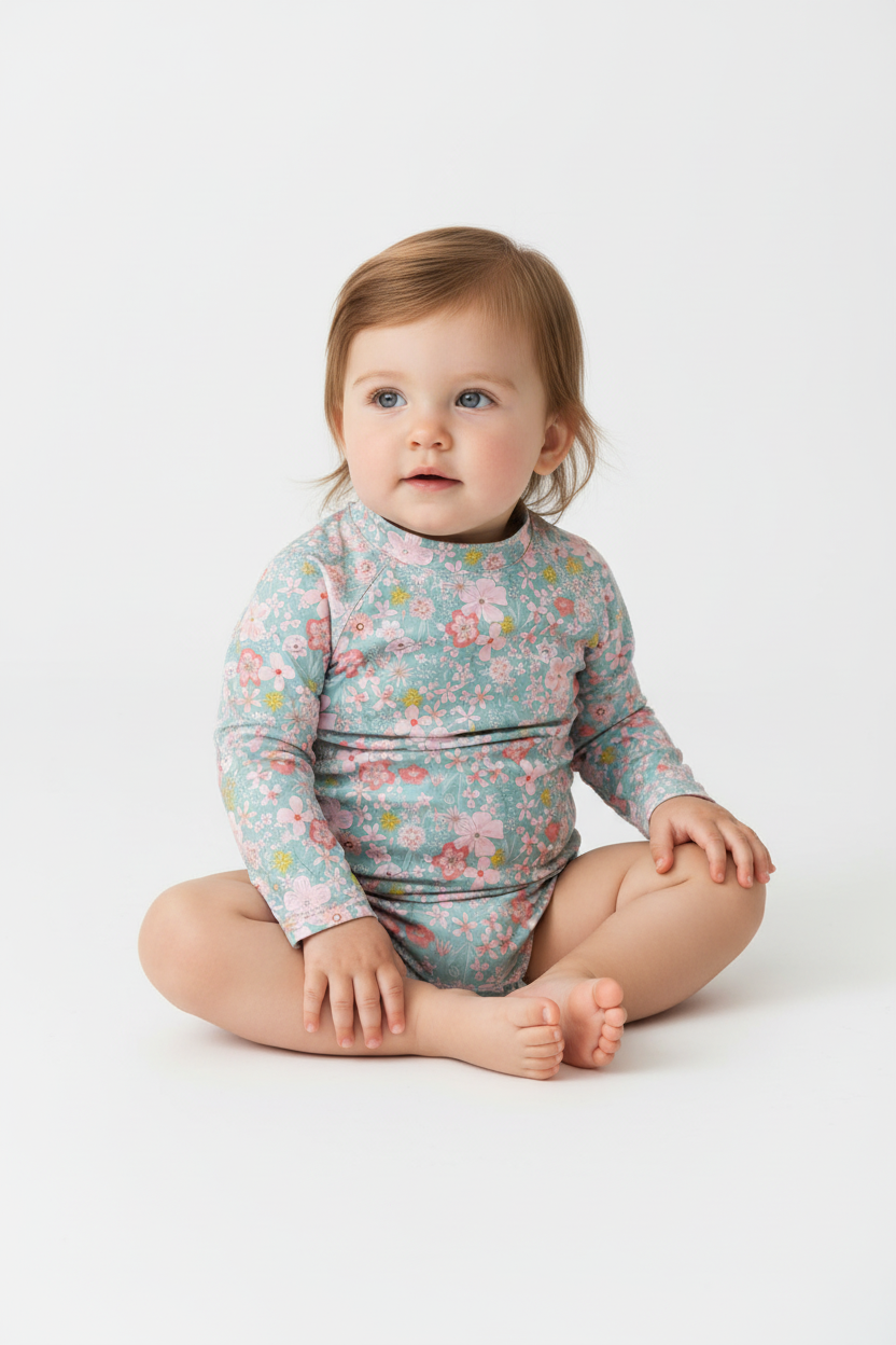 T-shirt anti UV con stampa a fiori neonata