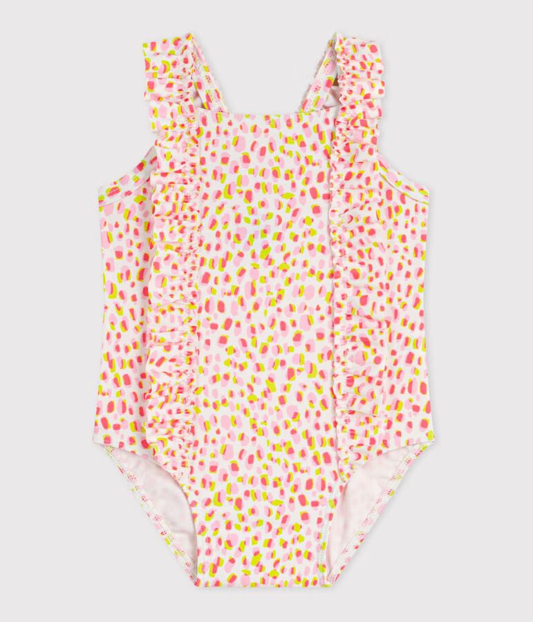 Costume da bagno intero a volant con stampa con stampa neonata