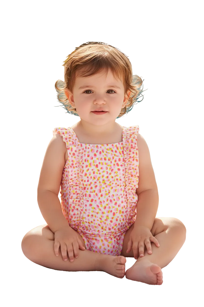 Costume da bagno intero a volant con stampa con stampa neonata