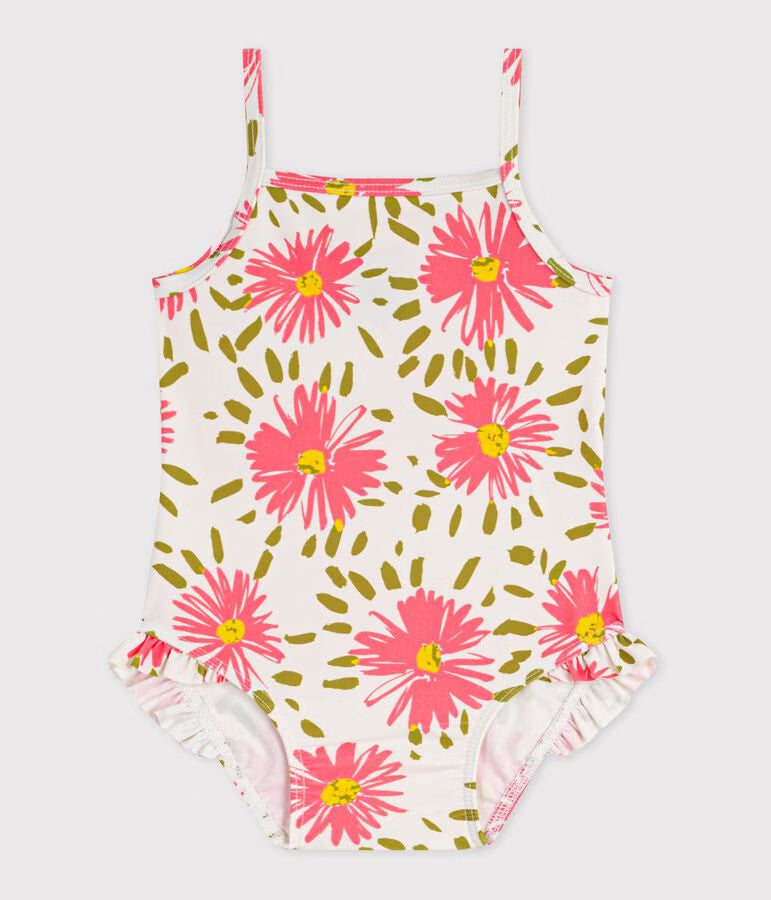 Costume da bagno intero con stampa a fiori e volant neonata