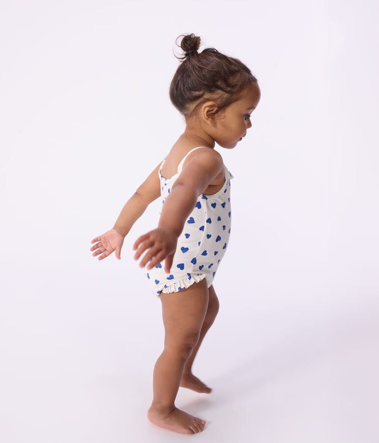 Costume da bagno intero con stampa a cuori e volant neonata