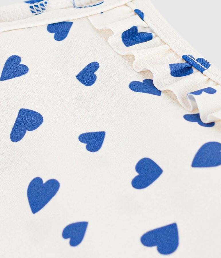 Costume da bagno intero con stampa a cuori e volant neonata