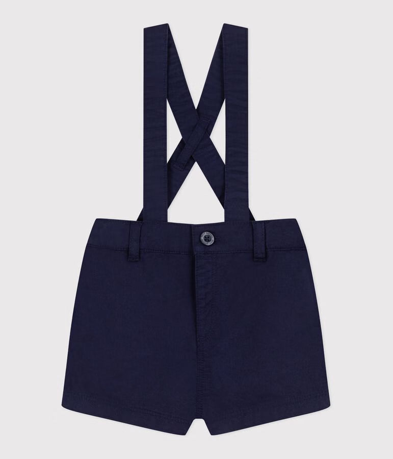 Shorts con bretelle in serge neonato