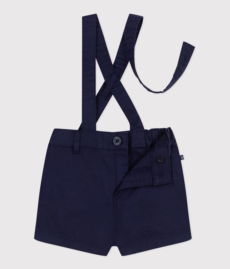Shorts con bretelle in serge neonato