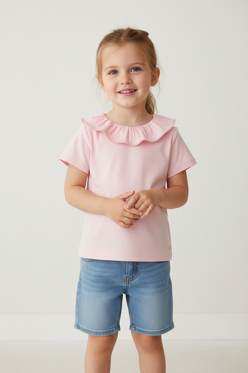 T-shirt a maniche corte in cotone tinta unita bambina