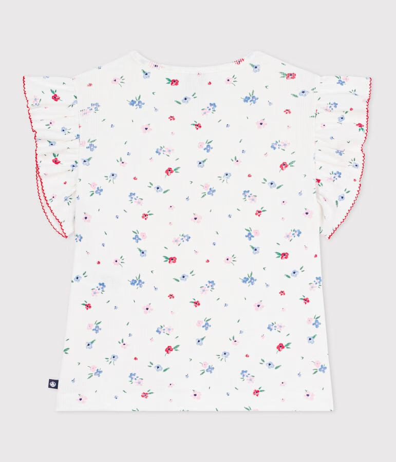 T-shirt a maniche corte in cotone con stampa a fiori bambina