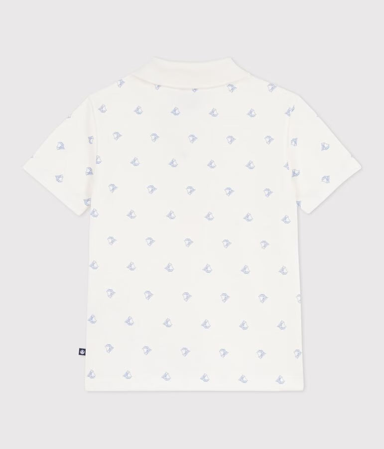 Cotton short-sleeved polo shirt with anchor print for boys