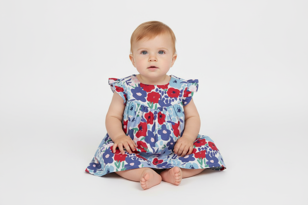 Blusa senza maniche in cotone con stampa a fiori neonata