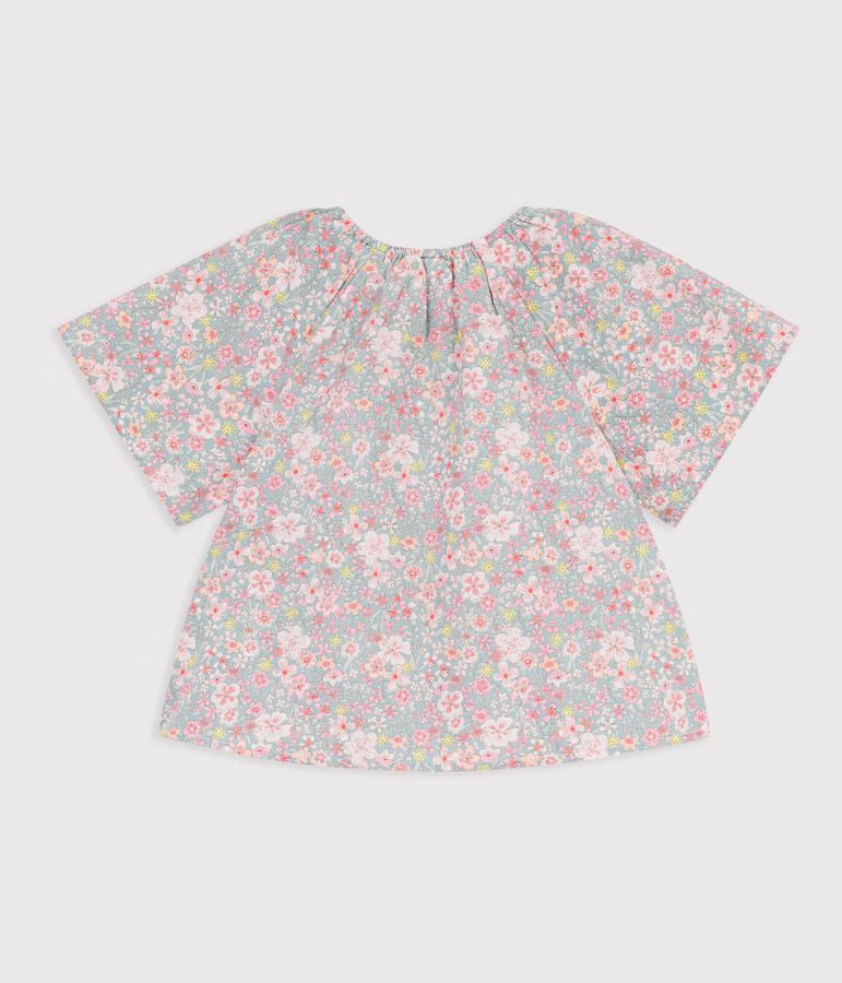 Girls' short-sleeved cotton floral print blouse