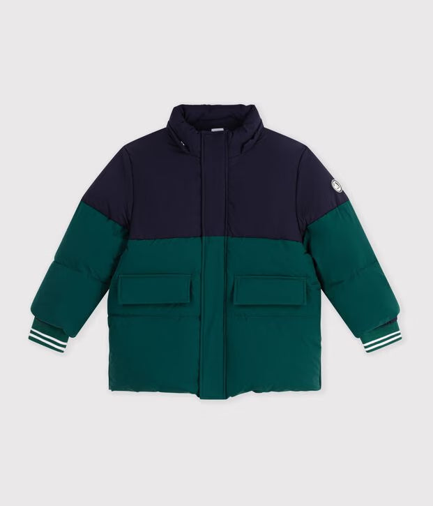Piumino tinta unita color block Petit Bateau