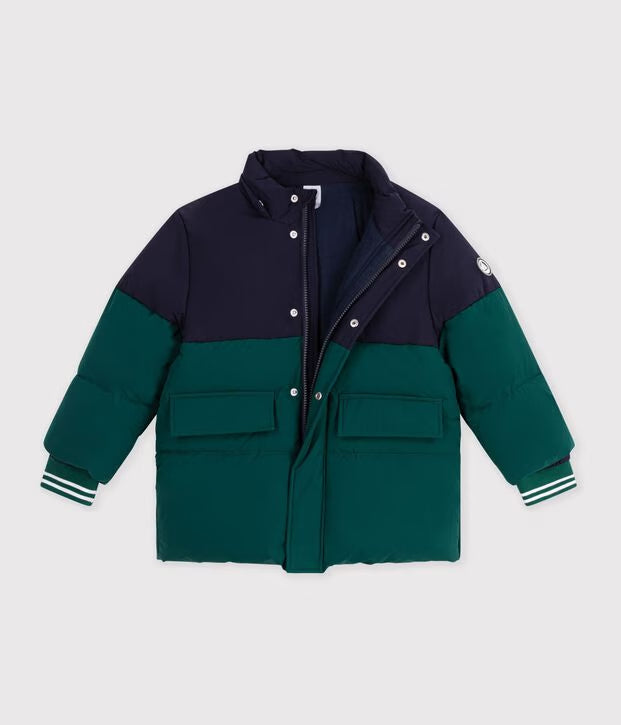 Piumino tinta unita color block Petit Bateau