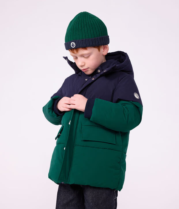 Piumino tinta unita color block Petit Bateau