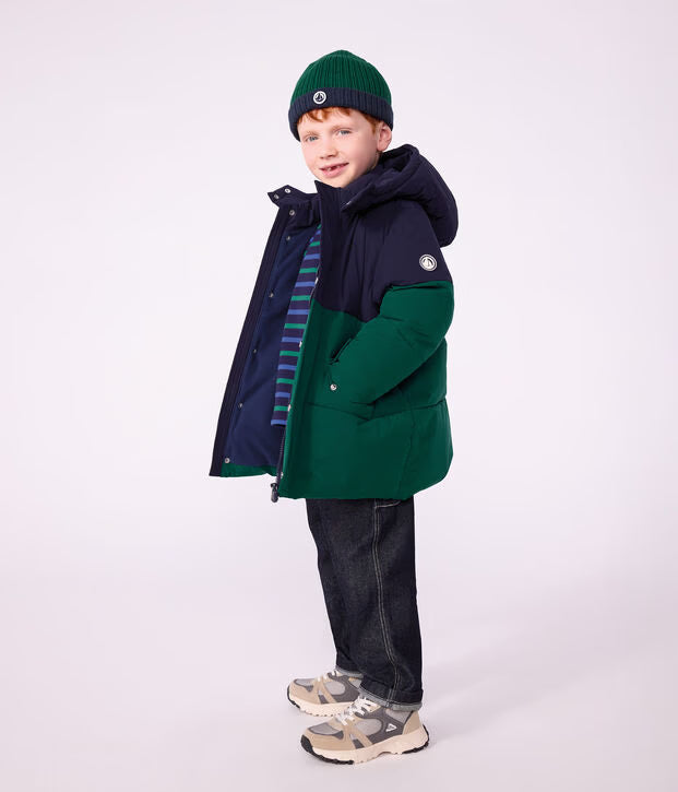 Piumino tinta unita color block Petit Bateau