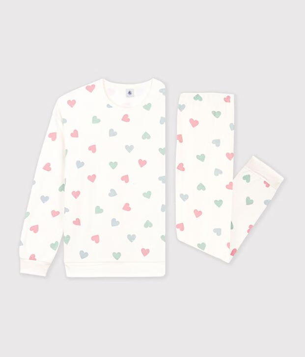 Pigiama in spugna di cotone con stampa a cuori donna Petit Bateau