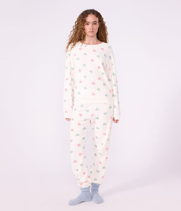 Pigiama in spugna di cotone con stampa a cuori donna Petit Bateau