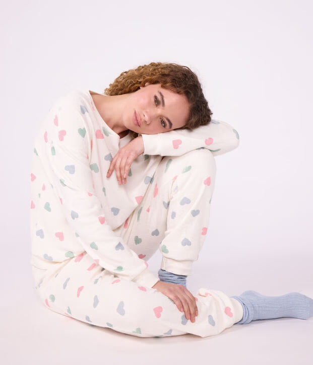 Pigiama in spugna di cotone con stampa a cuori donna Petit Bateau