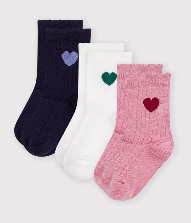3 paia di calzini in cotone con motivo a cuori Petit Bateau