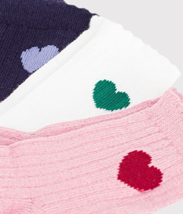 3 paia di calzini in cotone con motivo a cuori Petit Bateau