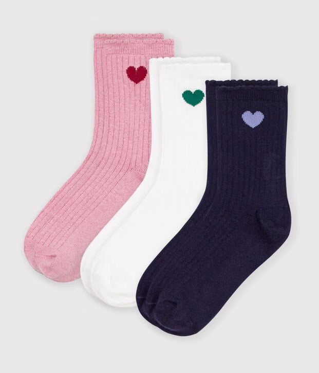 3 paia di calzini in cotone con motivo a cuori Petit Bateau