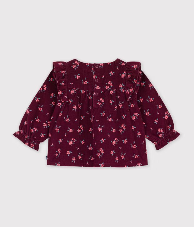 Blusa a maniche lunghe in velluto con stampa a fiori Petit Bateau