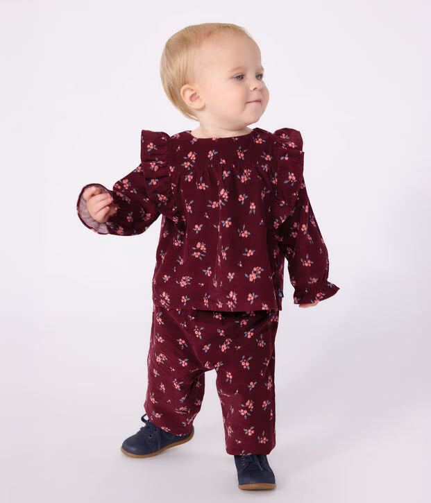 Blusa a maniche lunghe in velluto con stampa a fiori Petit Bateau