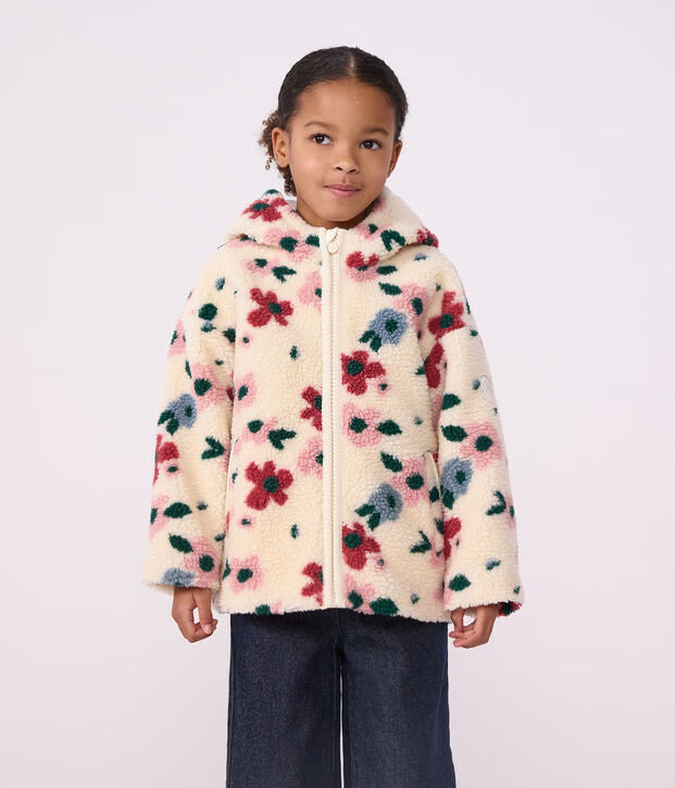 Giacca con cappuccio in sherpa a fiori Petit Bateau
