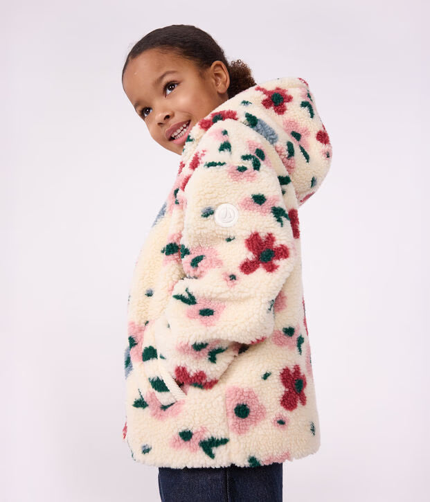 Giacca con cappuccio in sherpa a fiori Petit Bateau