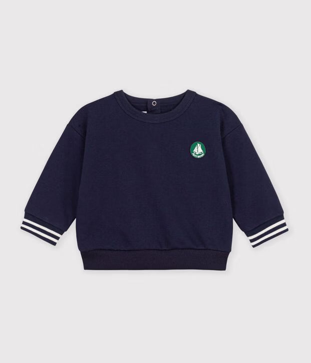 Felpa in cotone tinta unita con stemma Petit Bateau