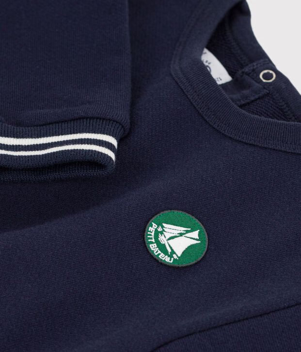 Felpa in cotone tinta unita con stemma Petit Bateau